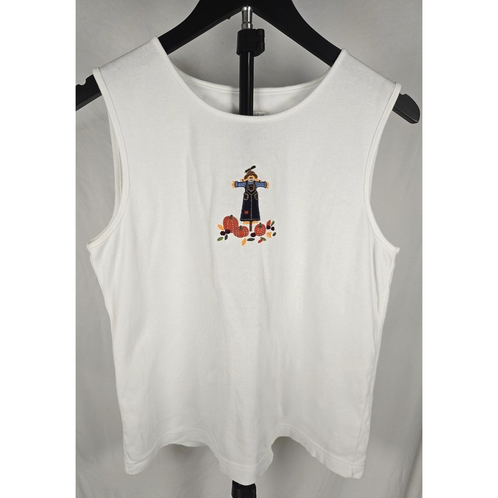 Christopher & Banks Fall Scarecrow Pumpkin Embroidered Tank Top Sz M Layering